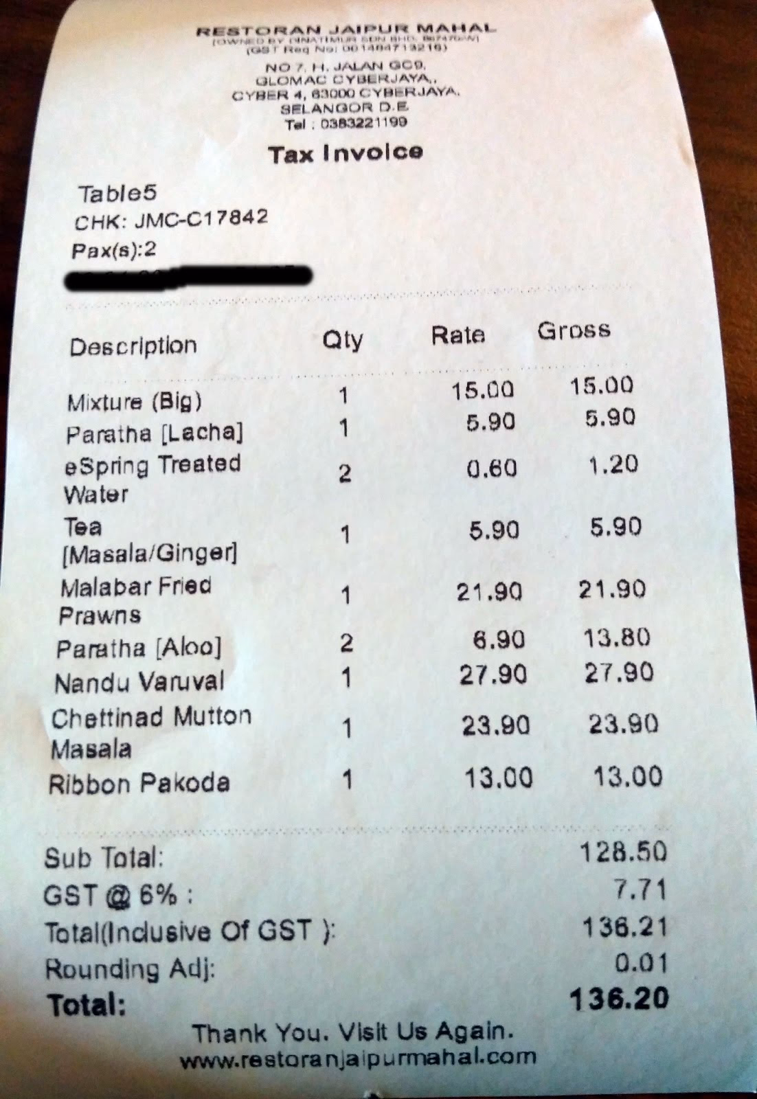 How much does Restoran Jaipur Mahal cost?